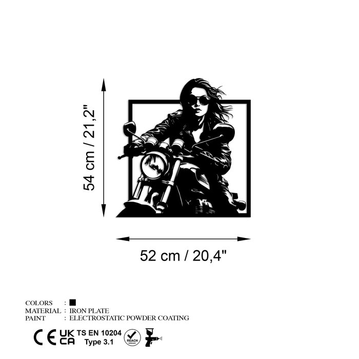 Wallity Rider Escultura de Pared de Metal Negra